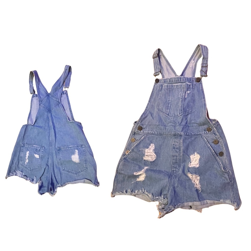 Ripped Blue Jean Overall Shorts